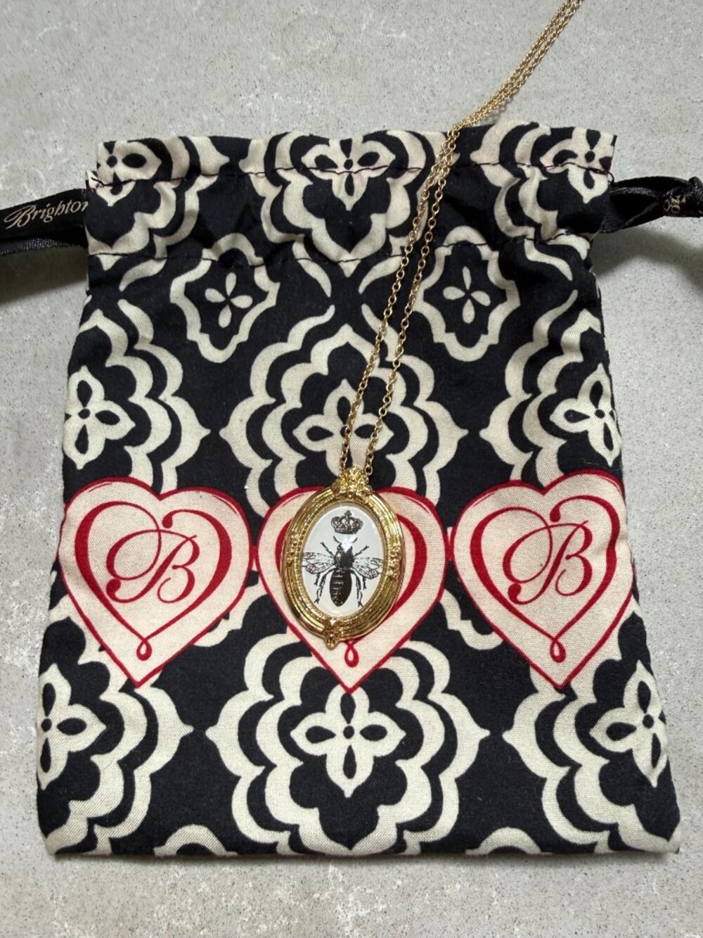 Brighton Gold Oval Bee Pendant Necklace with Black and White Inlay - Picture 6 of 6